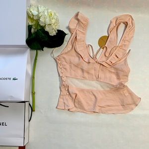 NWT Petal pink flowy blouse with sheer lace insert